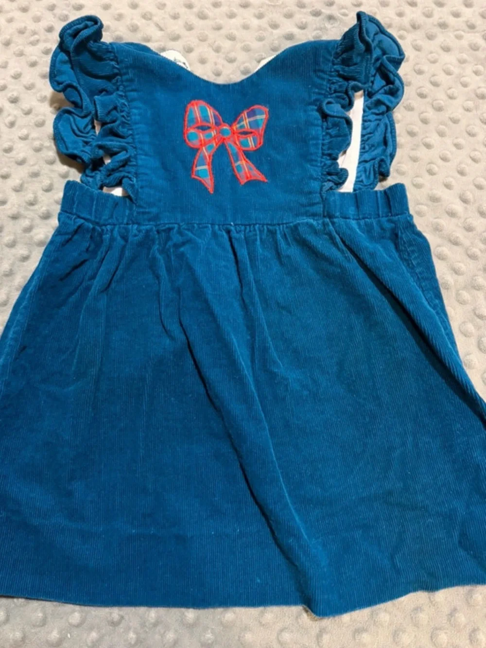 Vintage Girls Blue Corduroy Bow Jumper Dress